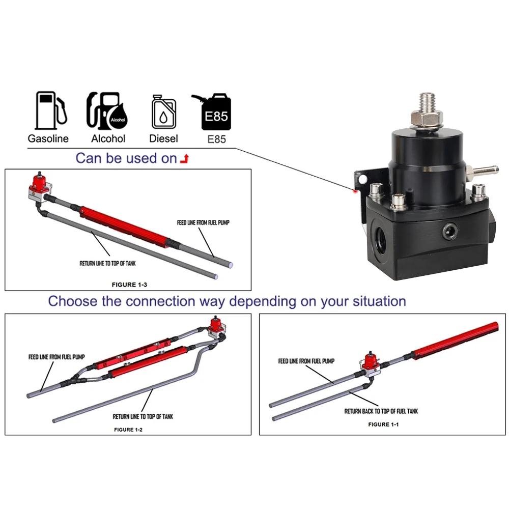High Pressure Adjustable Fuel Pressure Regulator Oil Gauge With AN8/10 Feed Fitting & AN6 Return Line Fitting & AN8/10 End Cap