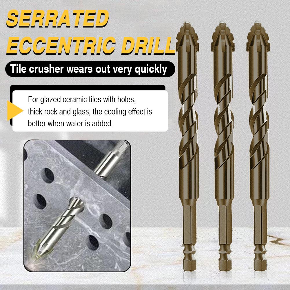 7Pcs Oblique Eccentric Twist Drill Bit Multifunctional High Hardness Glass Drill Bit Hexagonal Shank for Concrete Glass Ceramic