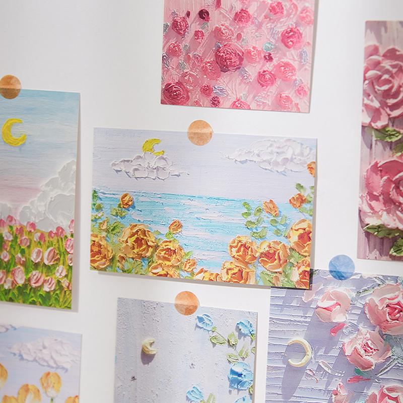 30 Oil Painting Postcards, Art Greeting Cards, Layered Art Greeting Cards, Flower And Grass Mountain Butterfly Moon