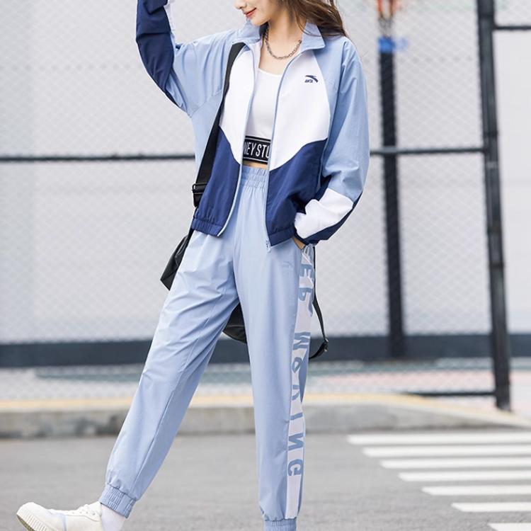 Anta Loose Fit Color Block Woven Stand Collar Jacket Women Jacket Blue 162138602-1