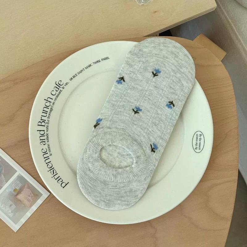 Summer Children's Floral Boat-shaped Socks with Shallow Openings, Invisible Heels, Anti-slip, Non-slippery Cotton, Boneless Socks
