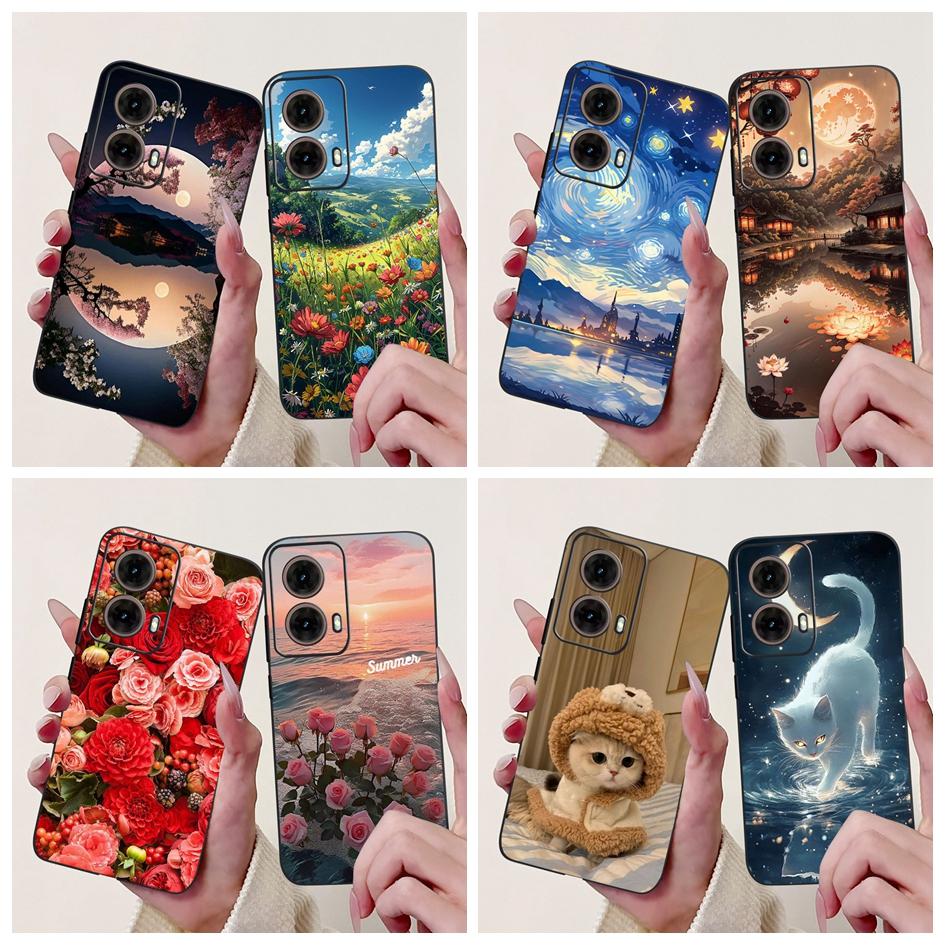 Case For Motorola Moto G35 Cover XT2433-5 Popular Flower Painted Soft Silicone Shockproof Coque For Moto G55 G75 G85 5G TPU Capa