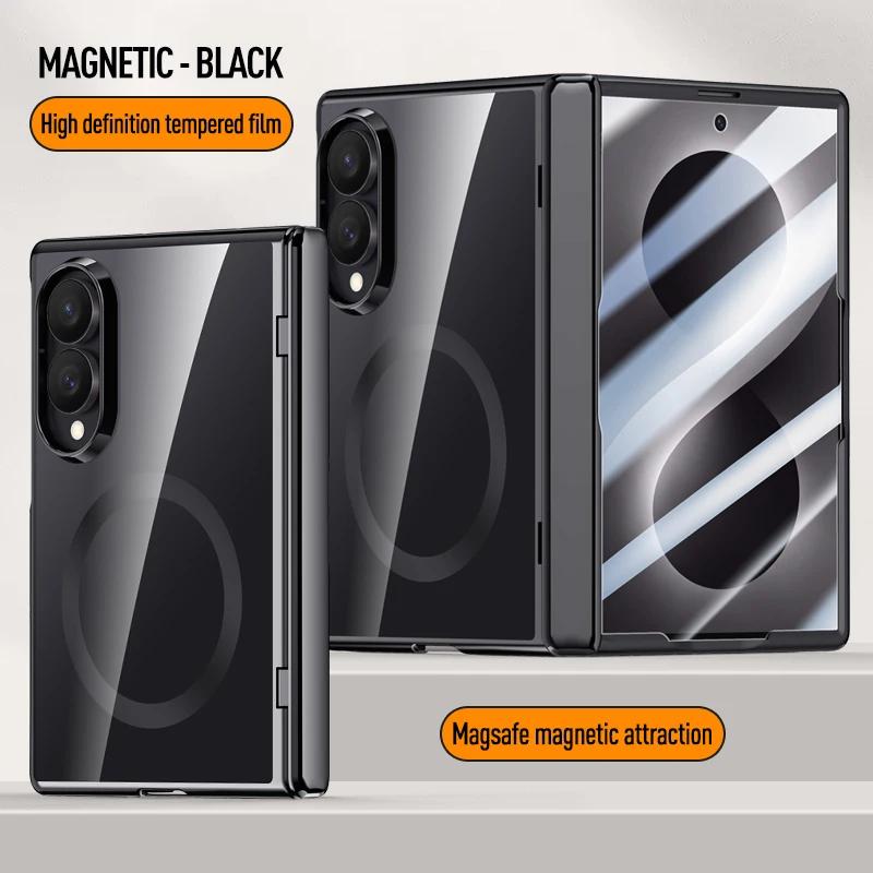 Glossy Electroplated Frame PC For Magsafe Case for Samsung Galaxy Z Fold 8 Ultra ZFold8 Hinge Armor Cover Glass Protector Film