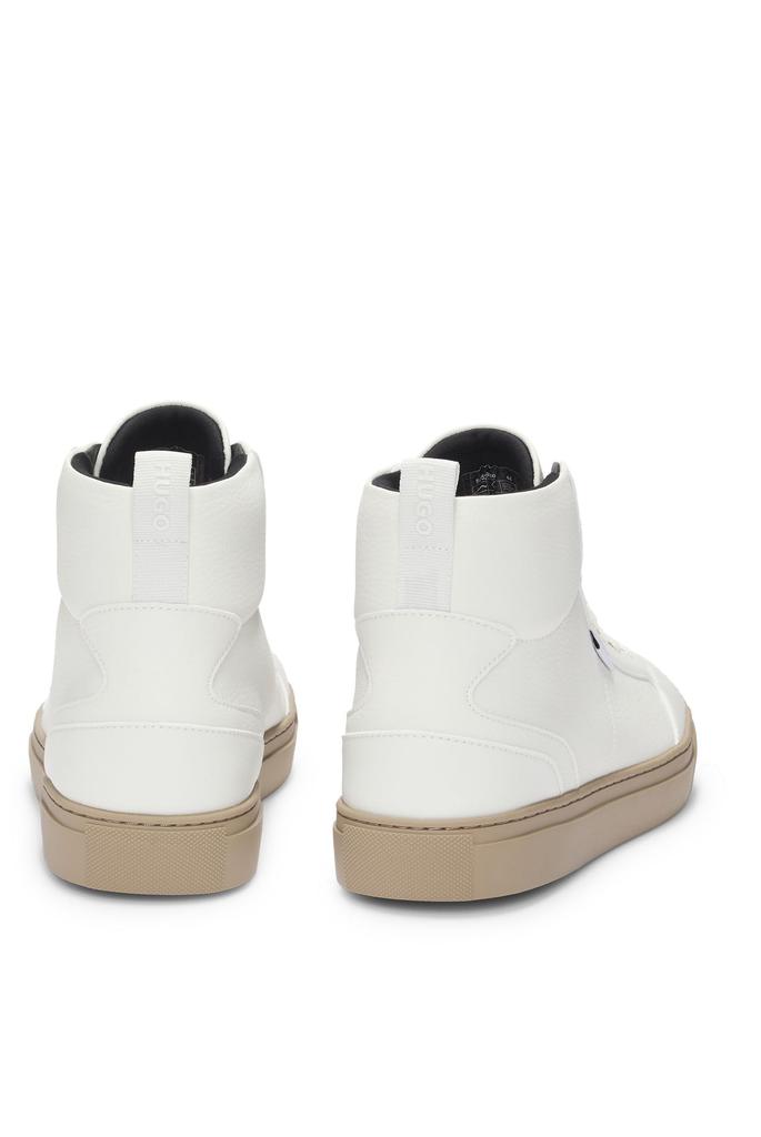 HUGO Grained Faux Leather Size White High-Top Sneakers, Men's 42,
