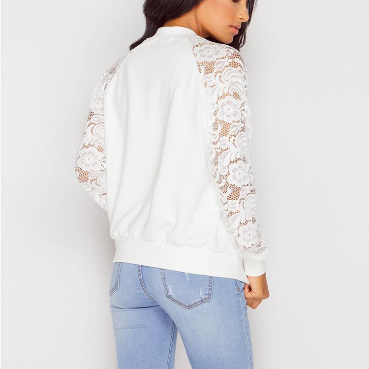 Women's Solid Casual Outwear Lace Long Sleeve Jacket Spring Autumn Zipper Coat Office Wear Office Coat