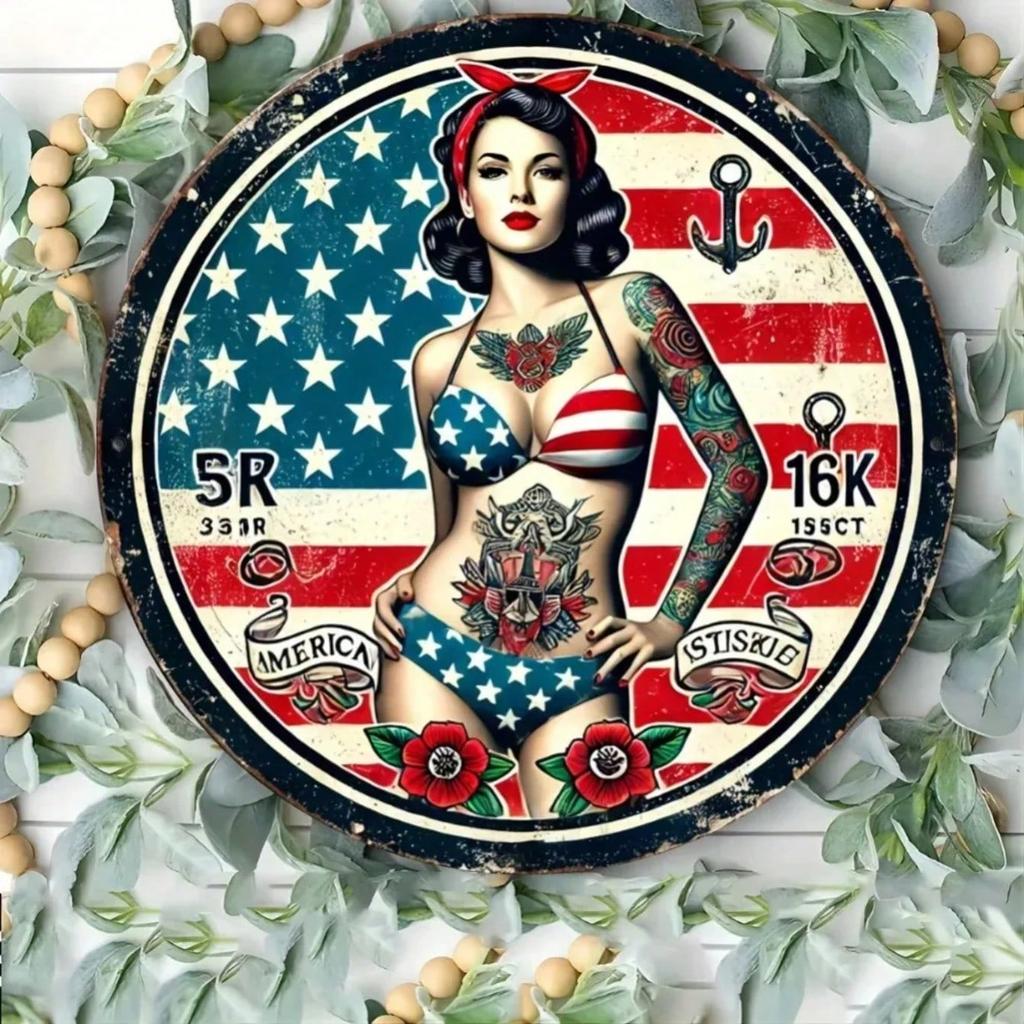 Amerikanische Flagge Blech Retro Wandkunst Vintage Heimbar Büro Dekor Metallschild