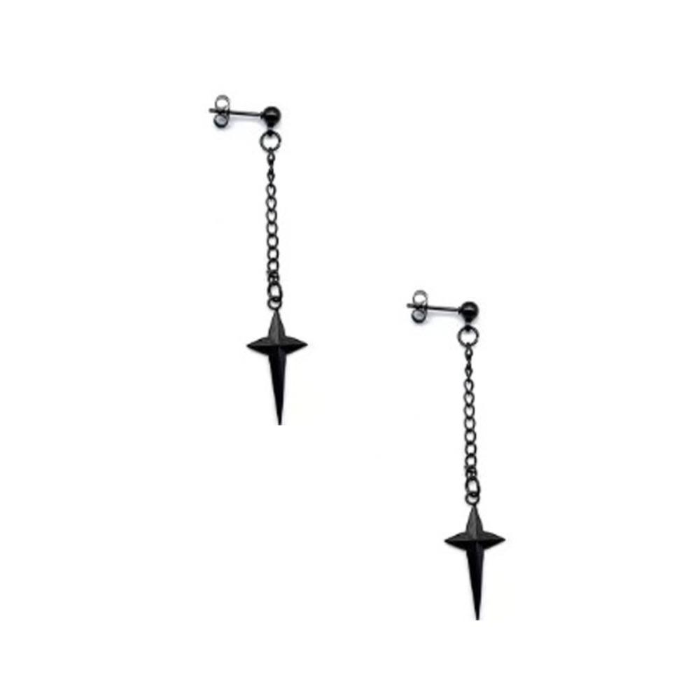 Hip Hop Trendy Stainless Steel Silver Color Star Cross Tassel Pendant Asymmetry Stud Earrings for Women Men Rock Punk Jewelry