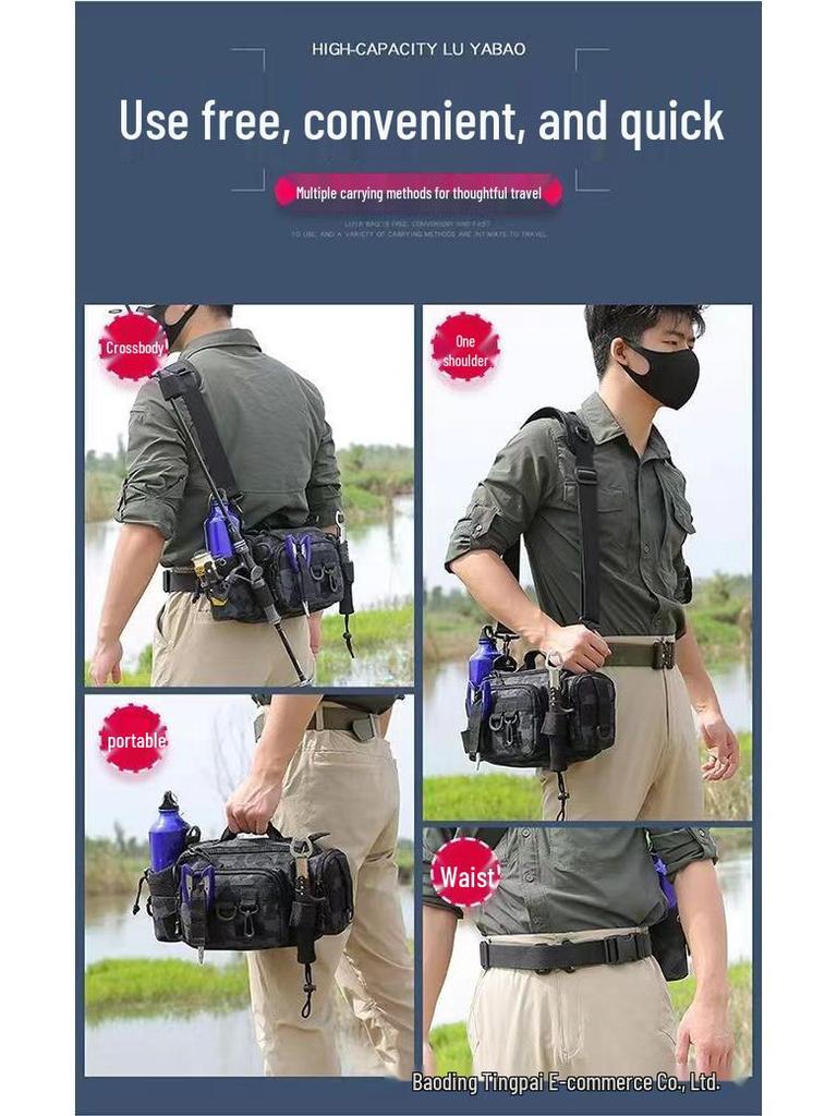Multifunctional Waterproof Fishing Bag: Waist Pack, Shoulder Backpack, Crossbody, Rod Holder, Tackle Storage