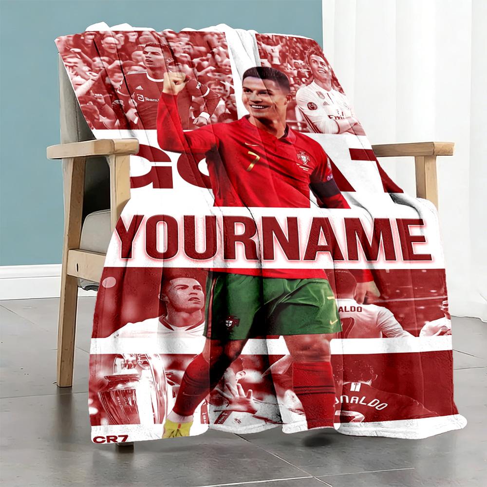 Cristiano Ronaldo 27 Personalized Name Blanket Lightweight Customizable Blanket Soft Warm Cozy for Bedding Home Decor Office Living Room