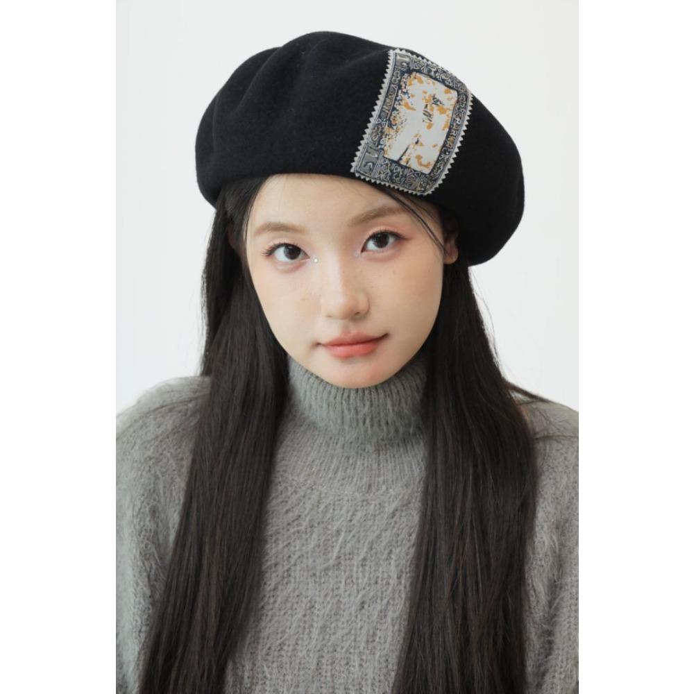 

100% Australian wool beret women s autumn and winter labeling painter hat British style fashion versatile bud hat M（56-58cm） чёрный