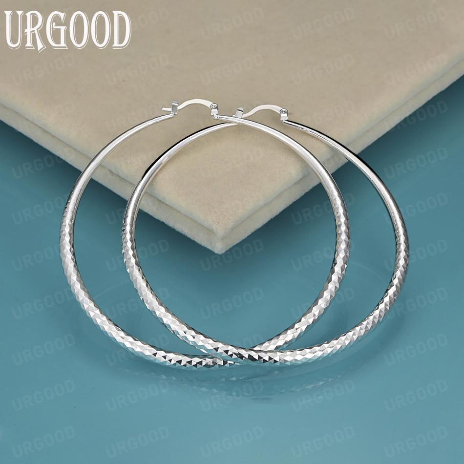 925 Sterling Silver 70mm Large Circle Pattern Pierced Earrings for Wedding Jewelry