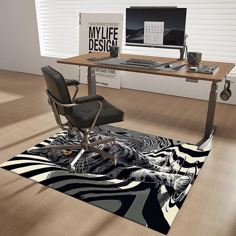 1pc Striped Zebra Print Cat Chair Mat - Office Desk Rug, Non-Slip Carpet for Home Decor, Suitable for All Seasons, Ideal Gift for Office and Gaming Ro