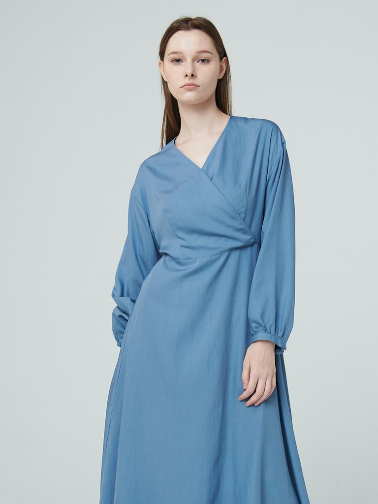 Nub Wrap Flare Dress - Sky Blue