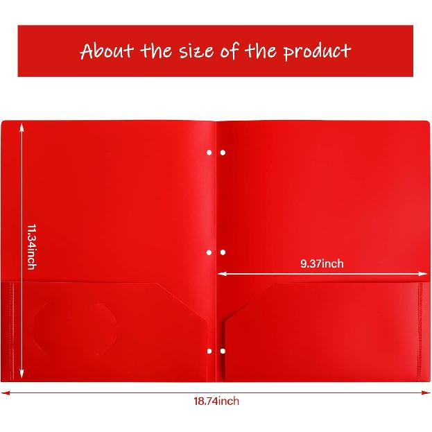 Feosky Folders with Pockets, 6 Assorted Colors Plastic Two Pocket Folders, File Folder, 2 Pockets Folder and 3 Hole for School, Home, and Office