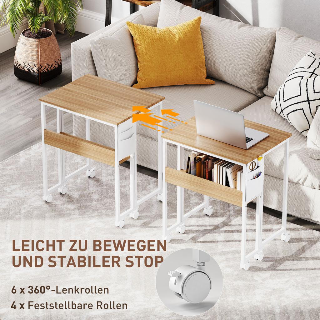 63 Cm Drop Leaf Writing Work Desk - Natural Wood Finish