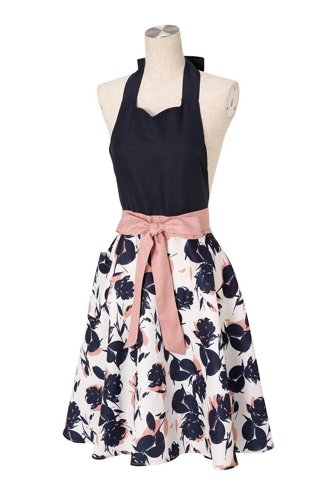 Francfranc Silhouette Full Cute Floral Print Apron for Women Apron, Pink,