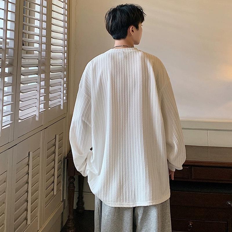 Men's Hong Kong Style Heavyweight Loose Long-Sleeve Plus Size T-Shirt for Spring/Autumn