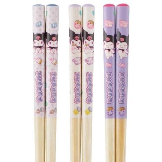 Skater Bambus-Essstäbchen 16,5cm Set 3 Sanrio Kuromi Mashugumi ANT2T-A