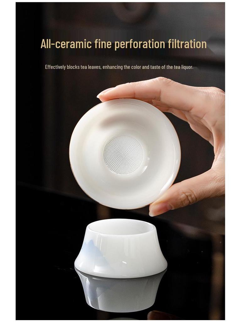 High-End Puyu Light Luxury Dehua White Porcelain Kung Fu Tea Set with Mutton Fat Jade Teapot