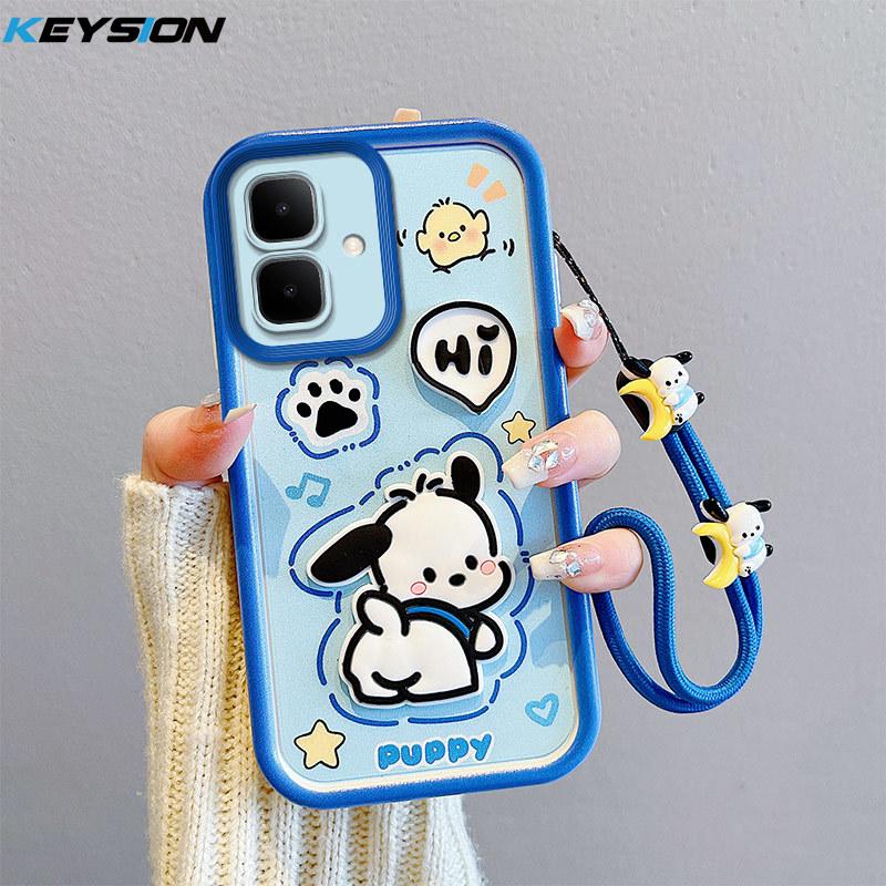 KEYSION Shockproof Case for Infinix Smart 10 with Lanyard Soft Silicone Cute 3D Cartoon Doll Phone Back Cover for Infinix Smart 10