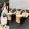 Feel slippers summer rhinestone cover toe middle heel one word sandals fashion square head thick heel high heels