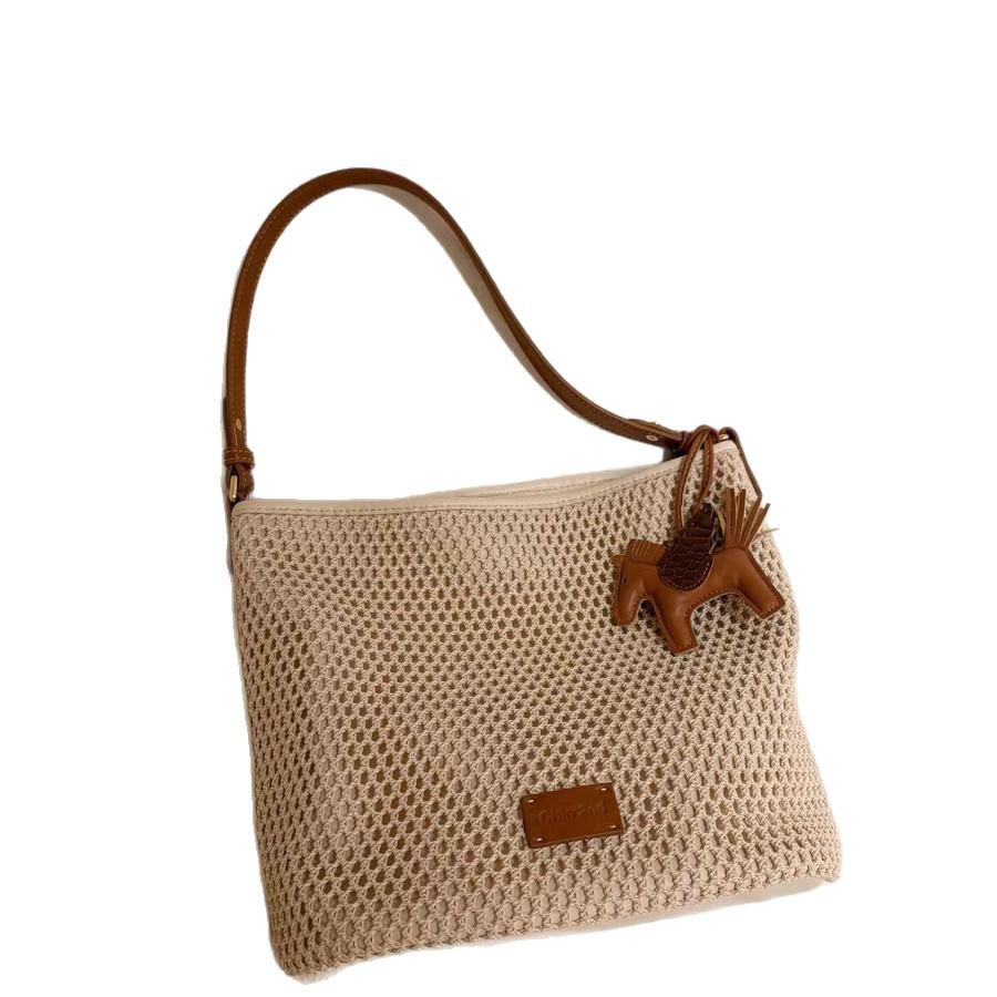 Nanfeng Versatile Trend Rhone Holiday Tote Bag Women's Casual Woven Bag Summer One-shoulder Crossbody Bag Straw Bag