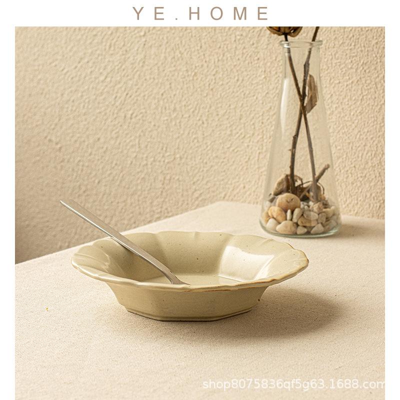 Retro Japanese Style Super High Value Matte Ceramic Lace Deep Plate B & B Restaurant Soup Plate Handmade Pasta Plate