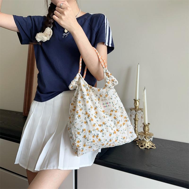 Floral Canvas Bag Women's Summer New Large-capacity Handbag Thin Portable Vacation Beach Bag