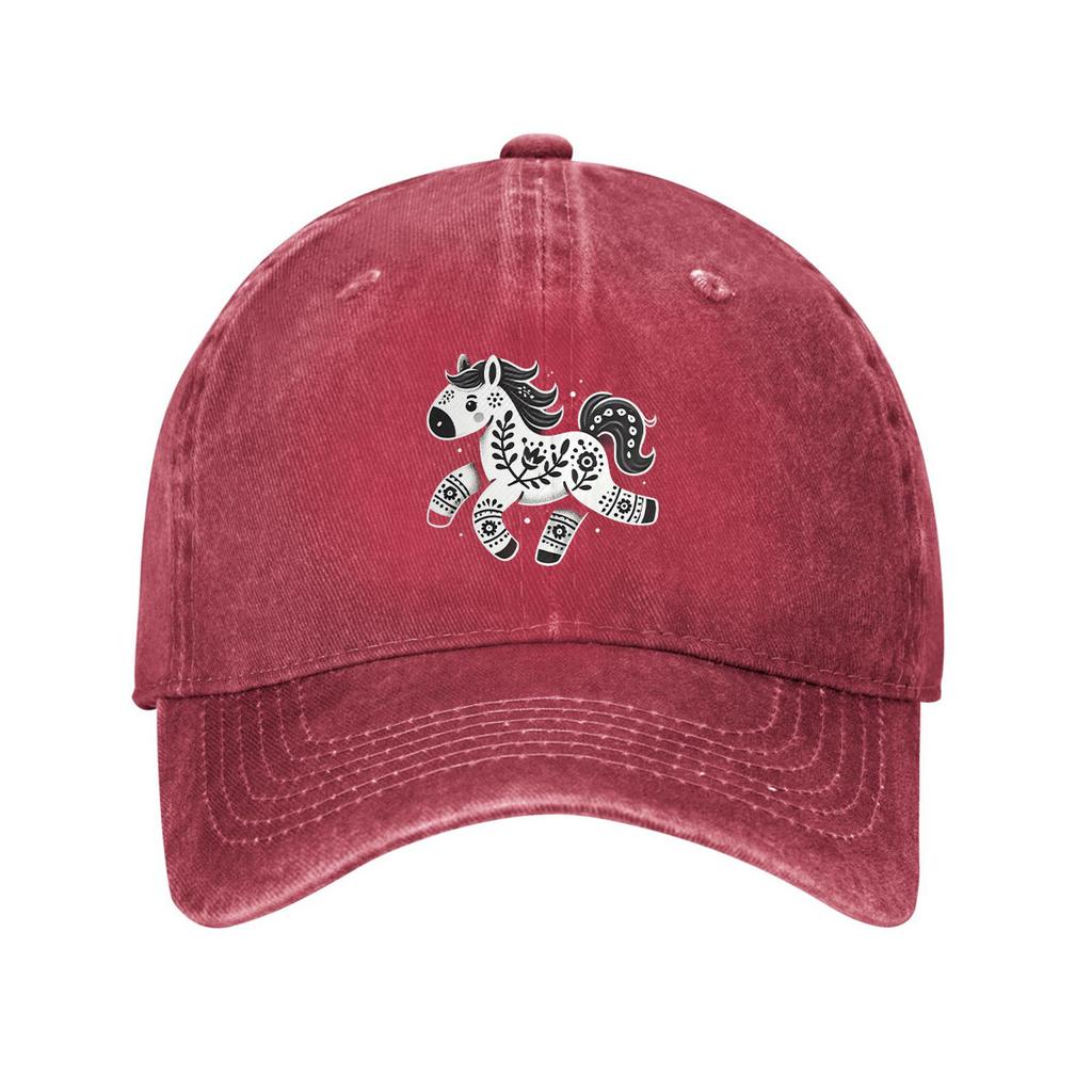 Mexican Folk Art Horse Print Baseball Cap Cotton Distressed Denim Style Casual Outdoor Adjustable Cap