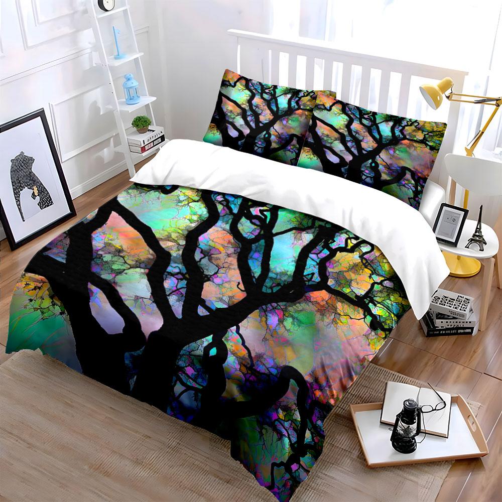 Abstract Tree Art Three-Piece Decor Bedding Set with 1 Duvet Cover 2 Pillowcases Single Double King Queen, Gift