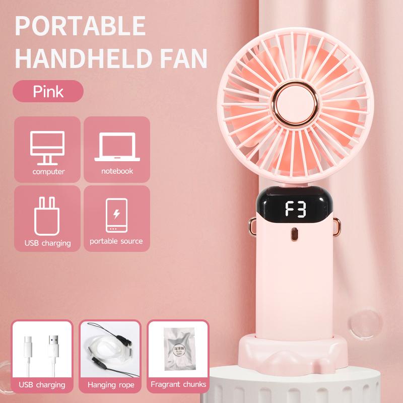 New USB Handheld Fan Mini Portable Rechargeable Foldable Digital Display for Car Outdoor RV Hotel Use Office Student Gift