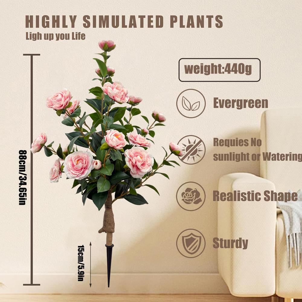 

Artificial Tree Camellia With Ground Stakes Spring Decor Artificial Plants Faux Flowers For Outdoor Yard Patio Porch Pathway розовый