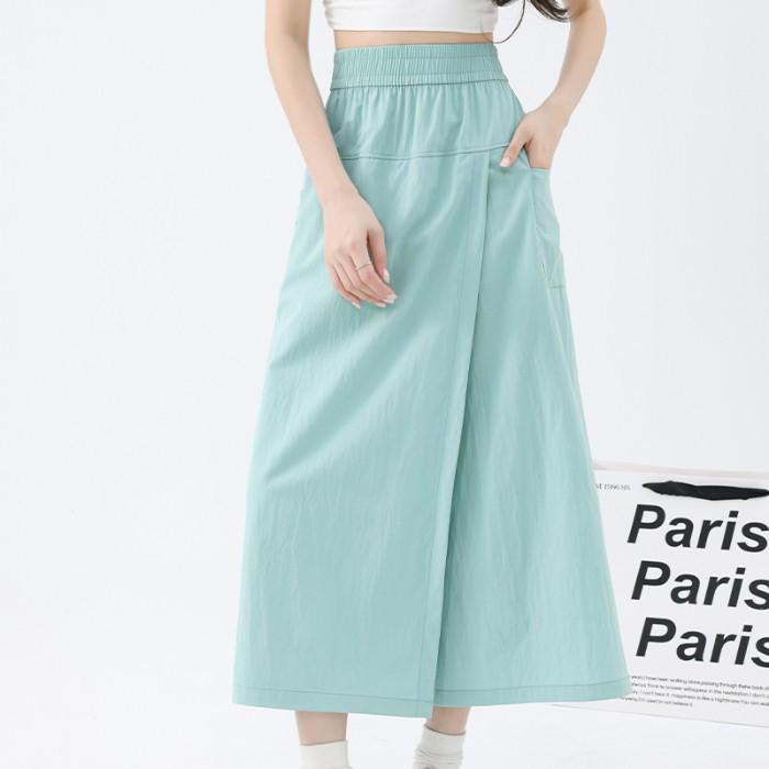 Yamamoto Women's Slit High-Waisted Midi Skirt-Pants, Summer 2026 - Ice Silk, Slimming Casual Wide-Legs.