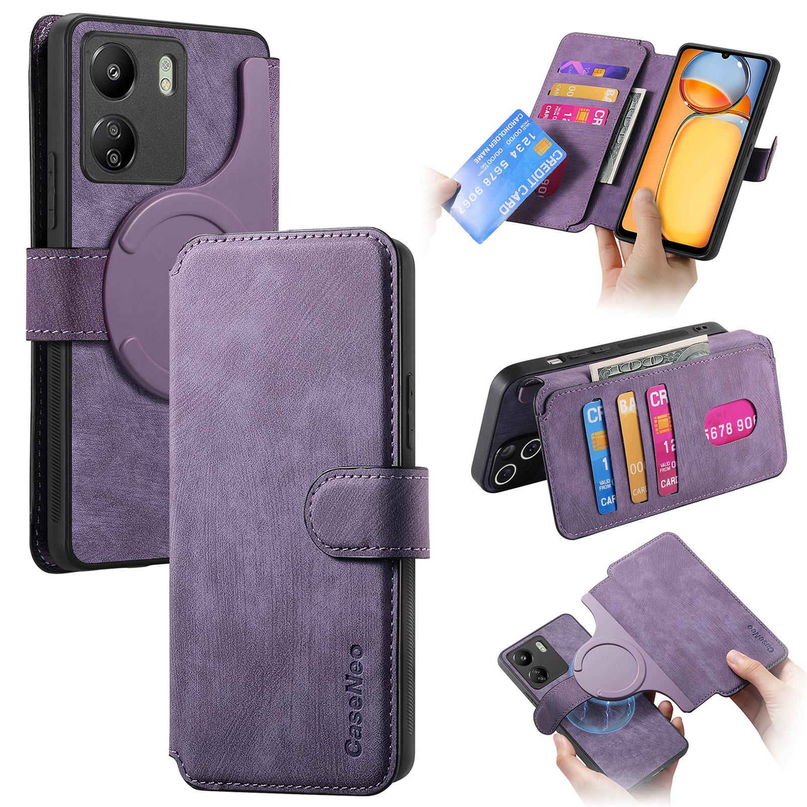 

For Xiaomi Redmi 13C 4G/Poco C65 4G Magnetic Case CASENEO Detachable Leather Phone Wallet Cover Purple