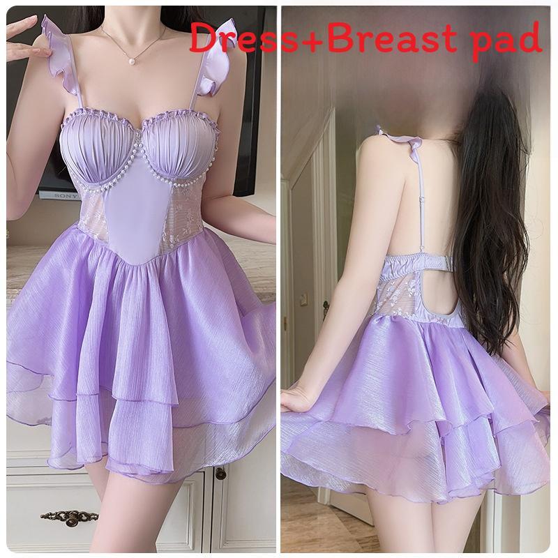 Satin Sleep Dress Short Skirt With Bust Padding For Women