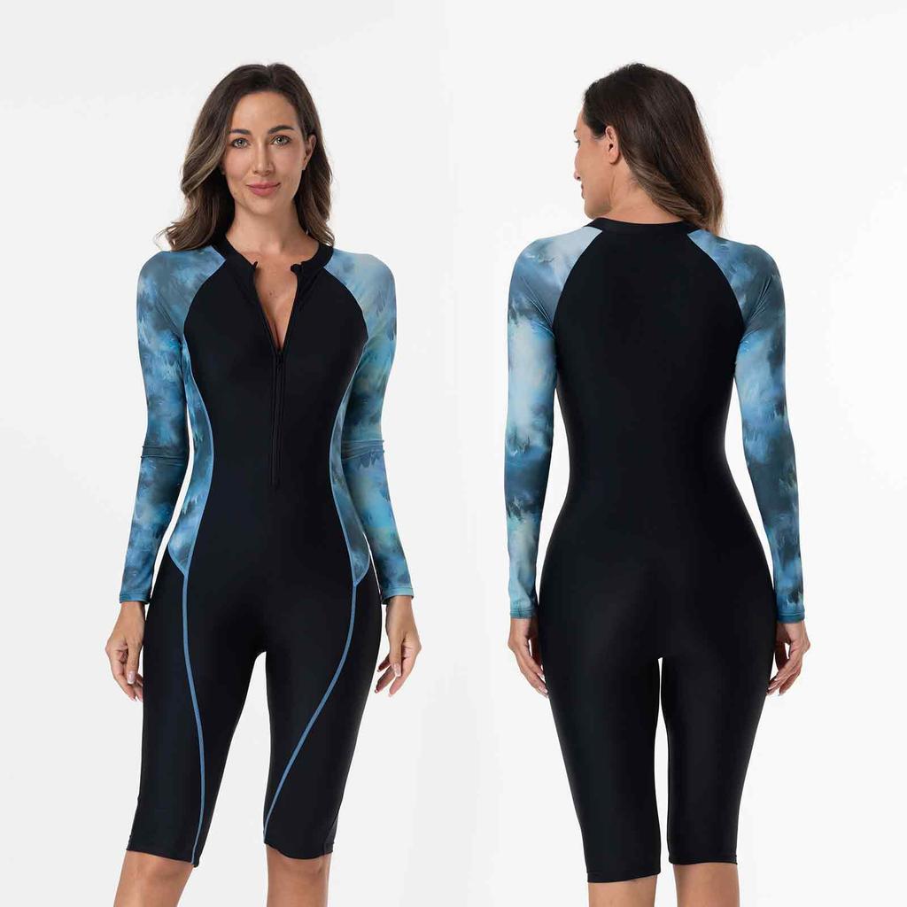 Women Swimsuit With Sleeve Female One-Piece Bathing Suit Summer Beachwear Swimming Costume Woman Full Swimwear Surfing Suit