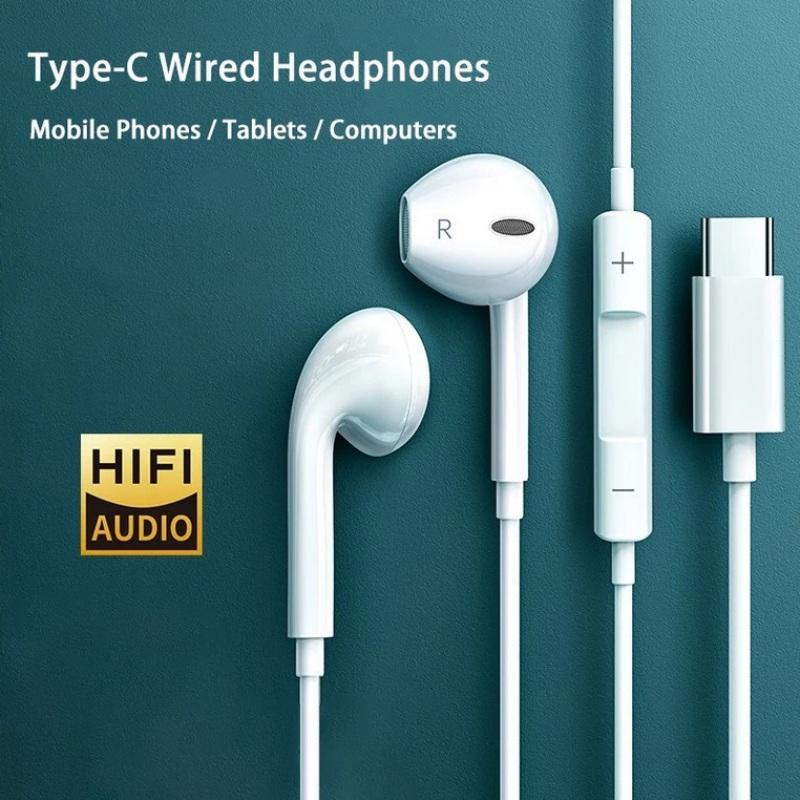 1.2m Type-c Plug Headset Semi-in-ear Three-button Intelligent Wired Control Mobile Phone Stereo Bass