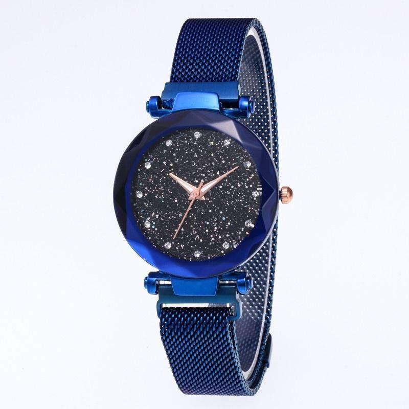Stainless Steel Magnetic Mesh Belt Women Watch Starry Sky Quartz Watch