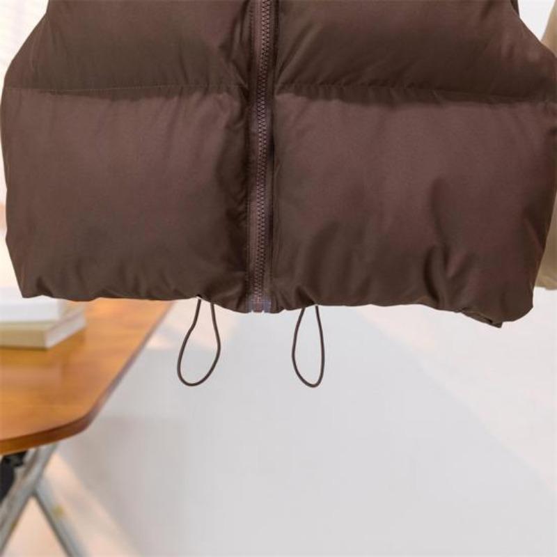 Winter Women Vest Coat Thickened Padded Zipper Closure Stand-up Collar Sleeveless Waistcoat Solid Color Winproof Heat