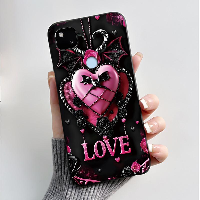 For Google Pixel 4a 4G Case Luxury Cute Love Rabbit Funny Soft Black Matte TPU Silicone Back Protective Cover Slim Thin Casing