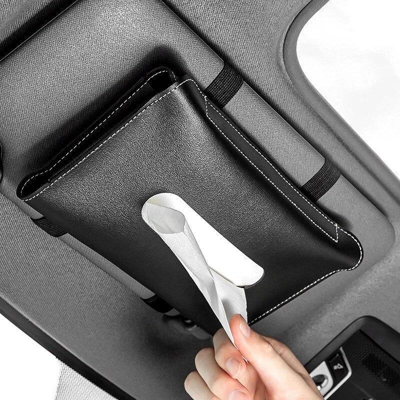 PU Leather Car Sun Visor Hanging Tissue Box Holder 23*13*2.5cm Car Tissue Boxes Auto Interior Storage Decoration Accessories