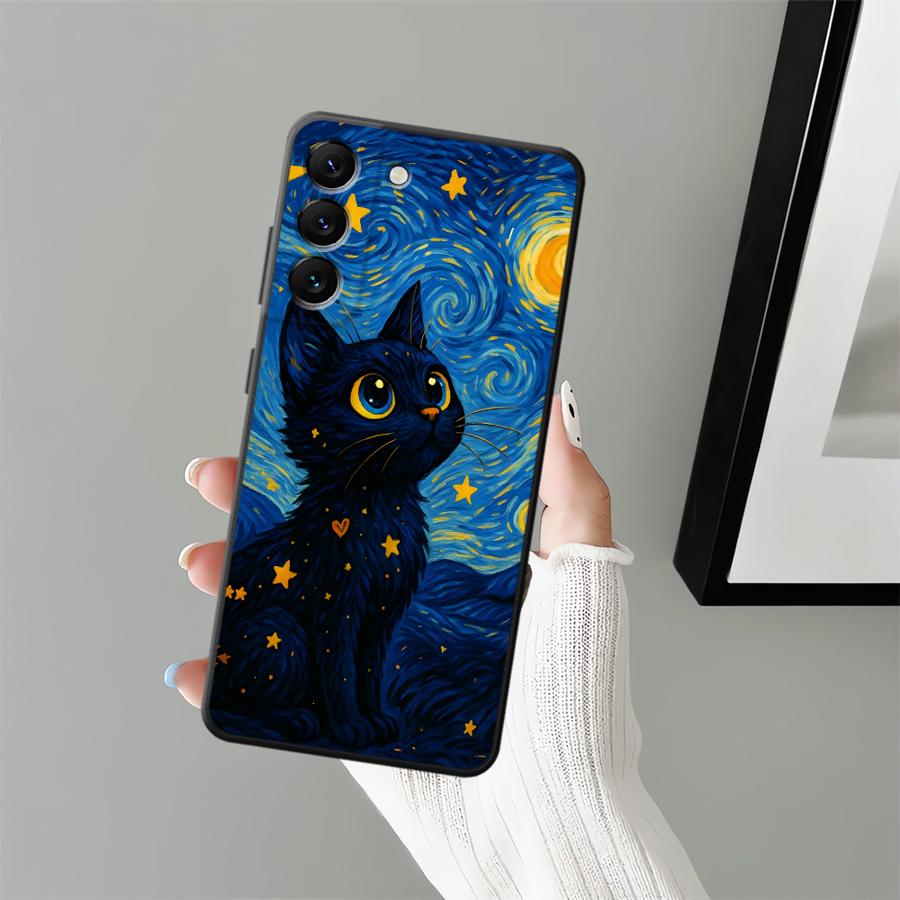 Rotating Starry Sky Cat Phone Cover Case for Samsung Galaxy A55 A37 A73 A51 A52 A36 A05 A23 A53 A17 A57 A15 A06 A25 A16 A50 A12