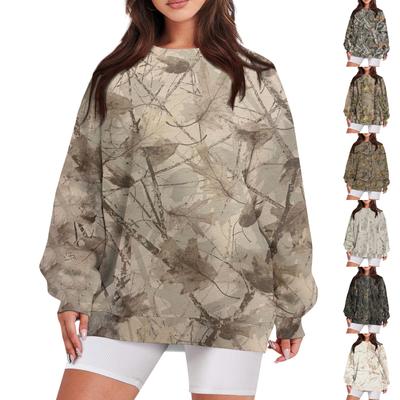 Kadın Günlük Moda Vintage Baskılı Uzun Kollu O-Boyun Sweatshirt Katmanlı Kazak Üst