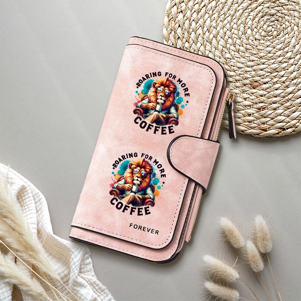 Lion Print Coffee Lover Fashion Long Wallet