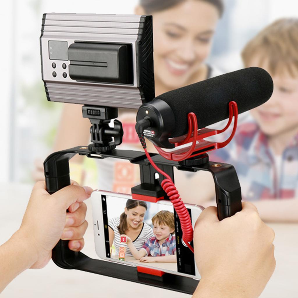 Smartphone Stabilizers Grip with 3 Shoe Mounts Two Handle Video Rig for Enhanceds Filmmaking and Broadcasting Quality
