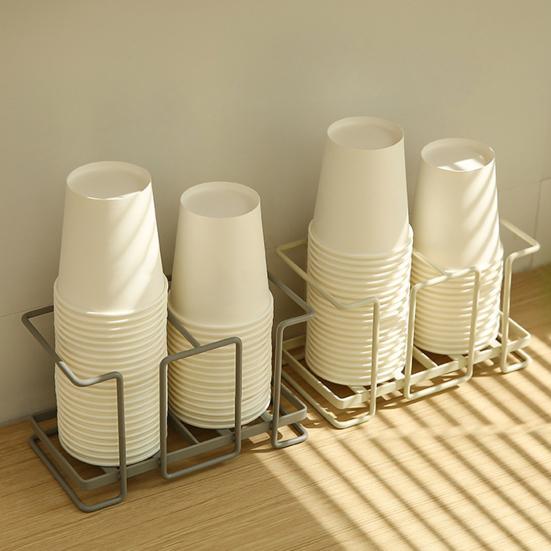 Papirkoppholder Moderne Enkel Dobbel Slot Solid Metal Heavy Duty Benkeplate Disponibel Plast Cup Oppbevaringsstativ Organisering Hjemmeutstyr