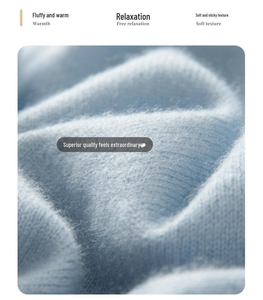 Women's Pure Cashmere Sweater - New Autumn/Winter Soft Loose Blue & White Porcelain Pattern Round Neck Pullover