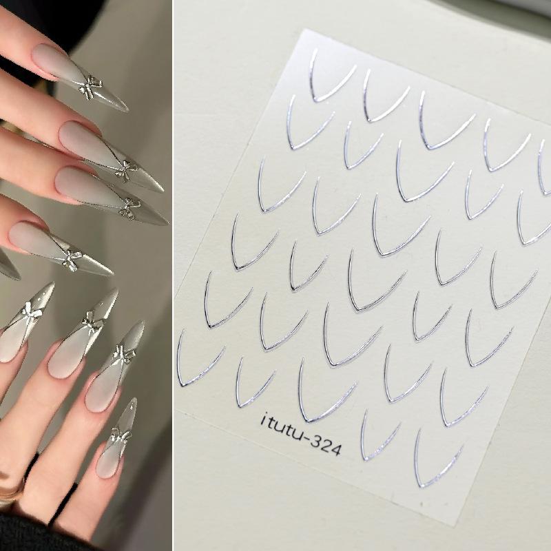 

Silver & Gold French Smile Line Nail Art Stickers with Adhesive Backing