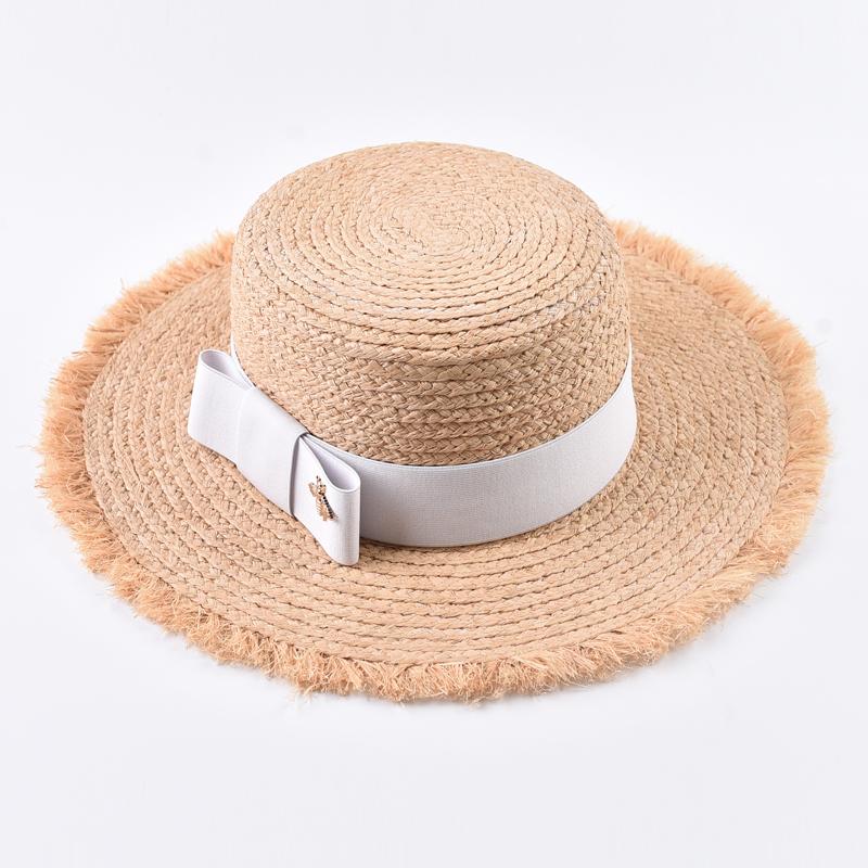 Natural Raffia Straw Hats for Women Ribbon Decoration Elegant Ladies Party Dress Hats Summer Travel Beach Sun Hat