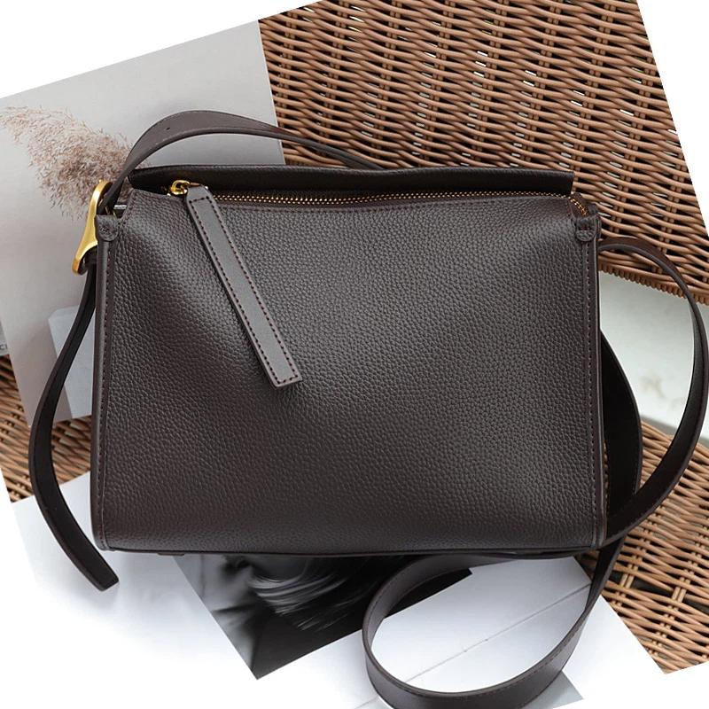 Genuine Leather Women's Shoulder Crossbody Black Bags Luxury Designer Cowhide Wide Shoulder Straps Gray Pillow Bag Ebony Gray